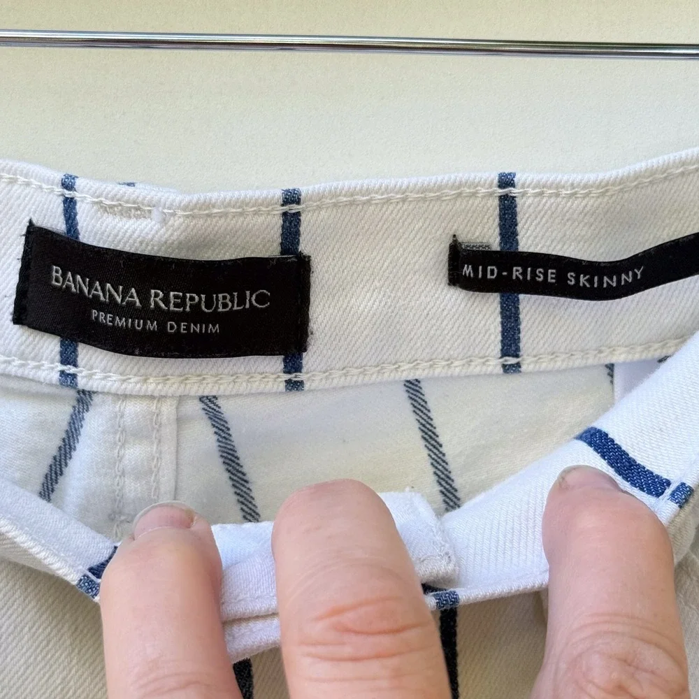 Banana Republic Pinstripe Skinny Jeans Womens 27 White Navy Nautical‎ Chic
